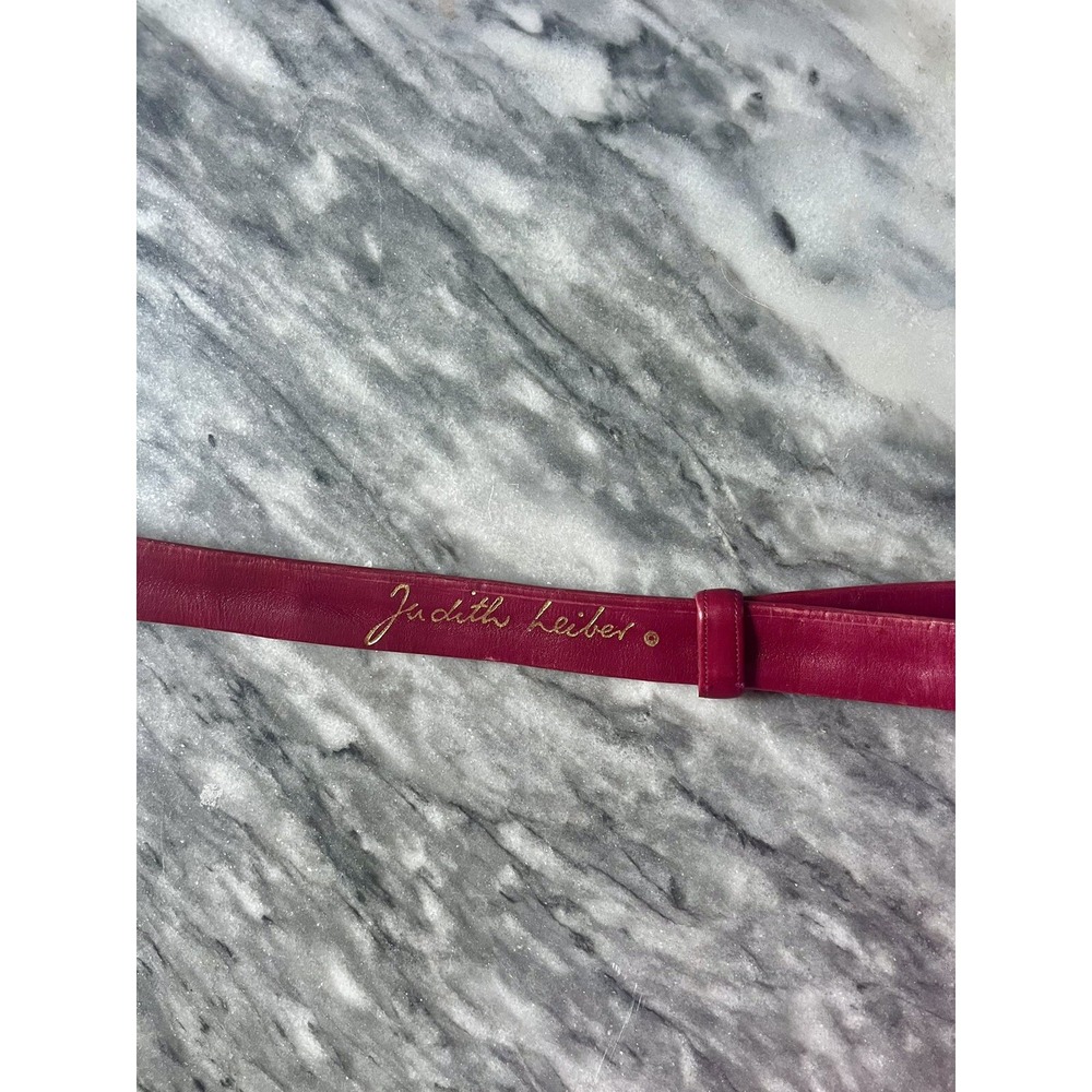 Judith Leiber Burgundy & Gold‎ Alligator Leather Waist Belt - Picture 2 of 5